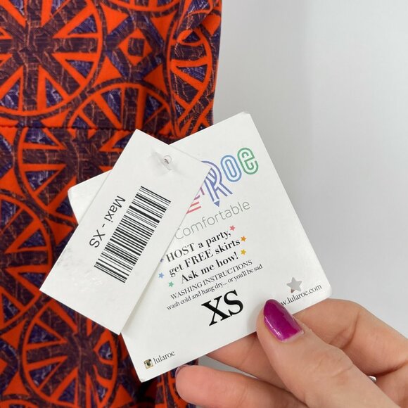 LuLaRoe Womens Maxi Skirt XS Red Geometric Casual Wheel Lightweight Knit New - Picture 4 of 10